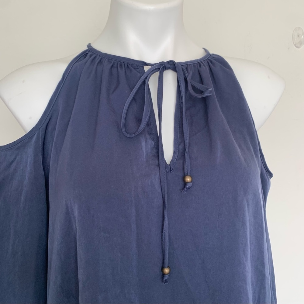 AQUA cold shoulder BLOUSE TOP satin silky blue SMALL long sleeve - Picture 4 of 13